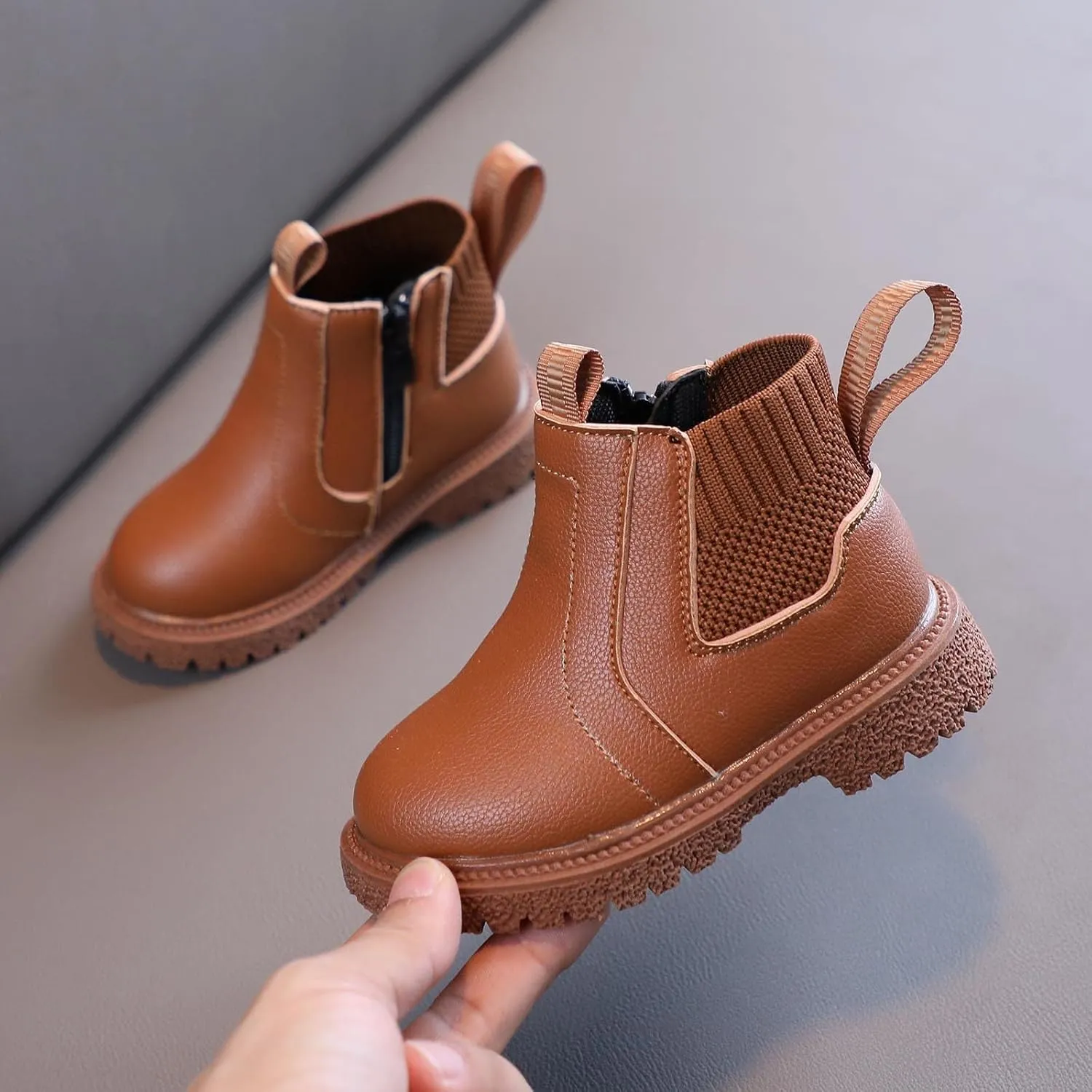 Kids Girls Ankle Bootie with Side Zipper Dress Boot Youth Toddler Waterproof Outdoor Winter Booties Leather Shoes