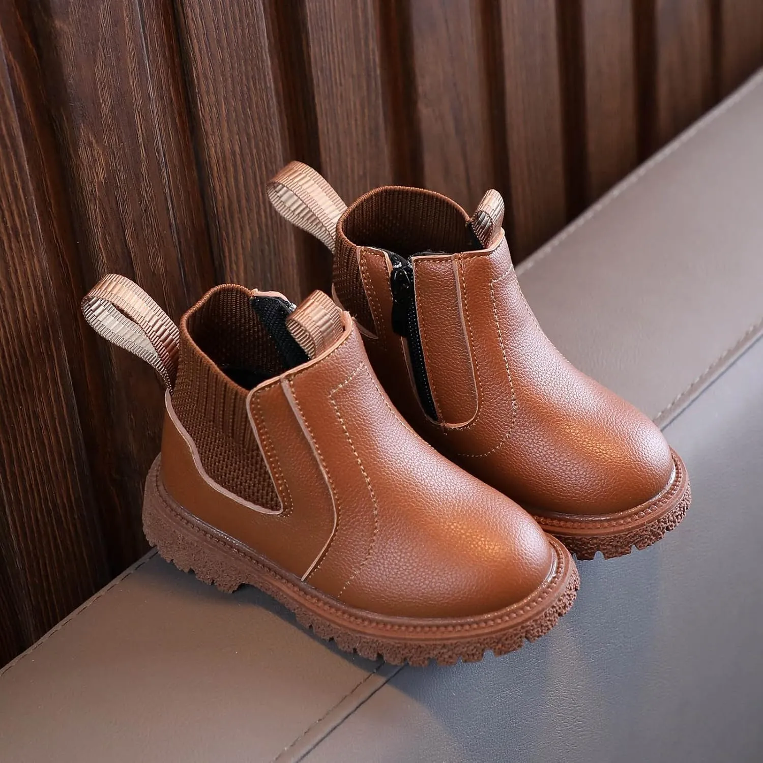 Kids Girls Ankle Bootie with Side Zipper Dress Boot Youth Toddler Waterproof Outdoor Winter Booties Leather Shoes