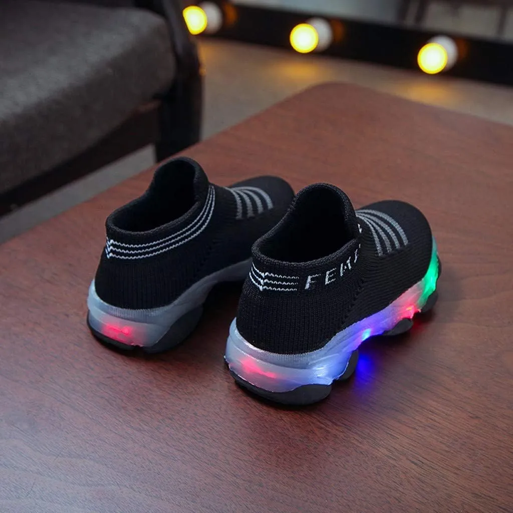 Kids Shoes Girls Children Baby Girls Boys LED Light Sneaker Letter Mesh Breathable Casual Sport Shoes 1-6 Years