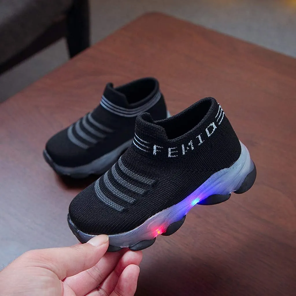 Kids Shoes Girls Children Baby Girls Boys LED Light Sneaker Letter Mesh Breathable Casual Sport Shoes 1-6 Years