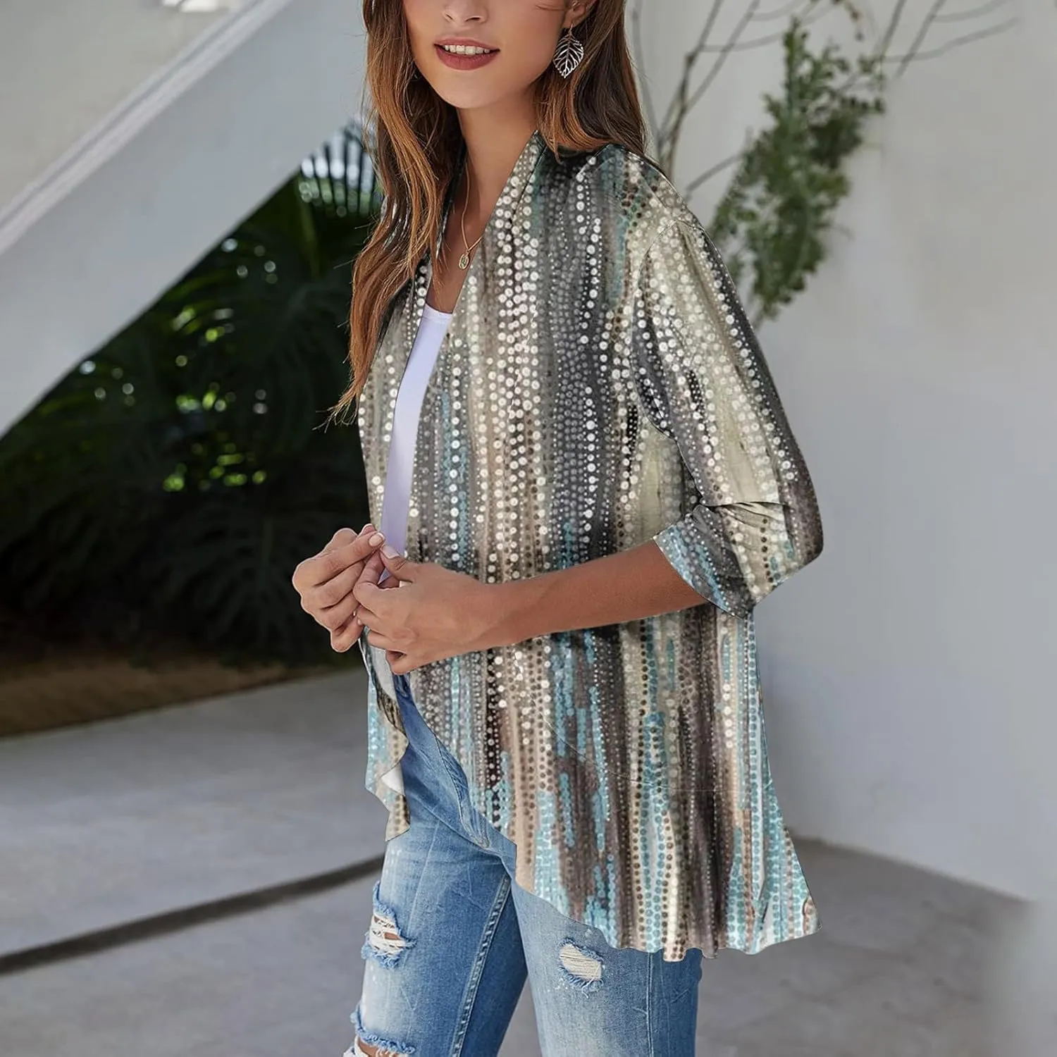 Kimonos for Women Breathable Open Front Tops Lightweight Cardigan Lrregular Hemline Cover Up Loose Fit Casual Coat