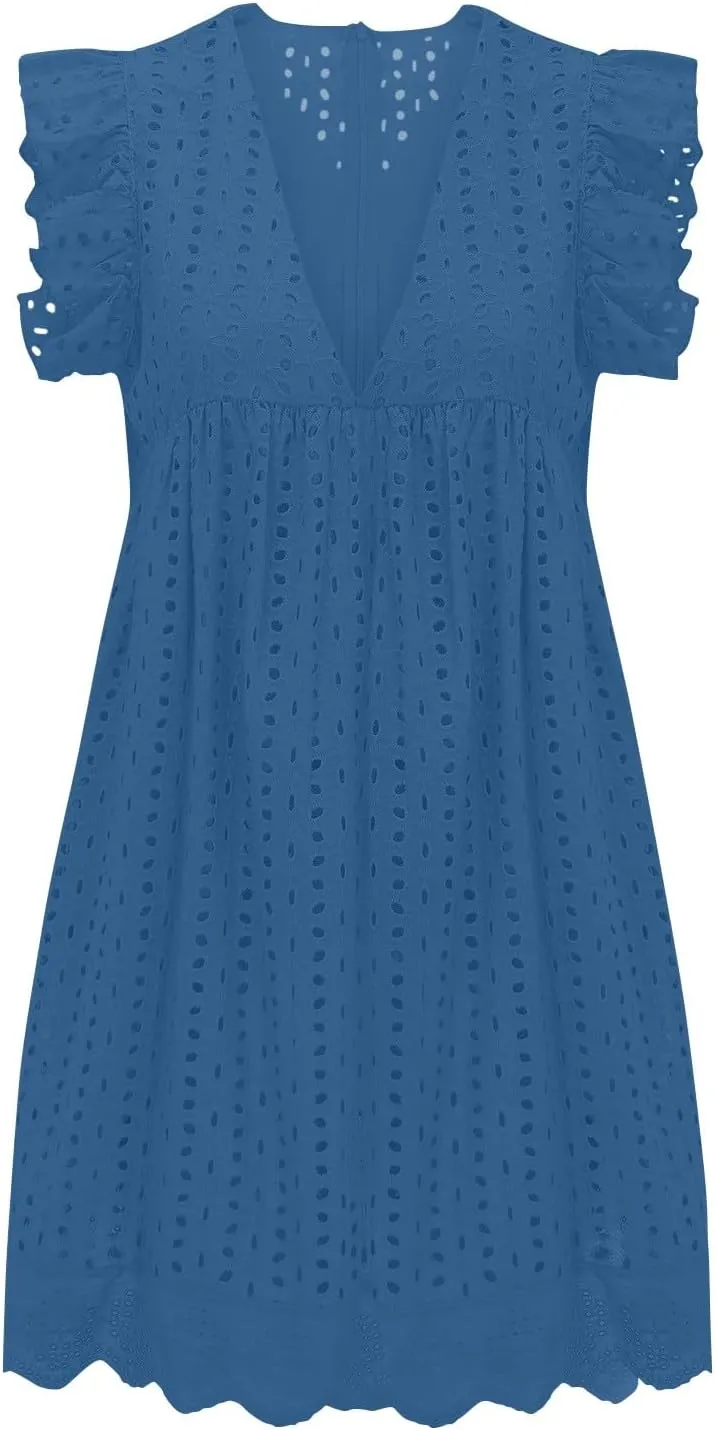 Lace Dress for Women V-Neck Sleeveless Embroidery Hollow Out Cocktail Dress 2025