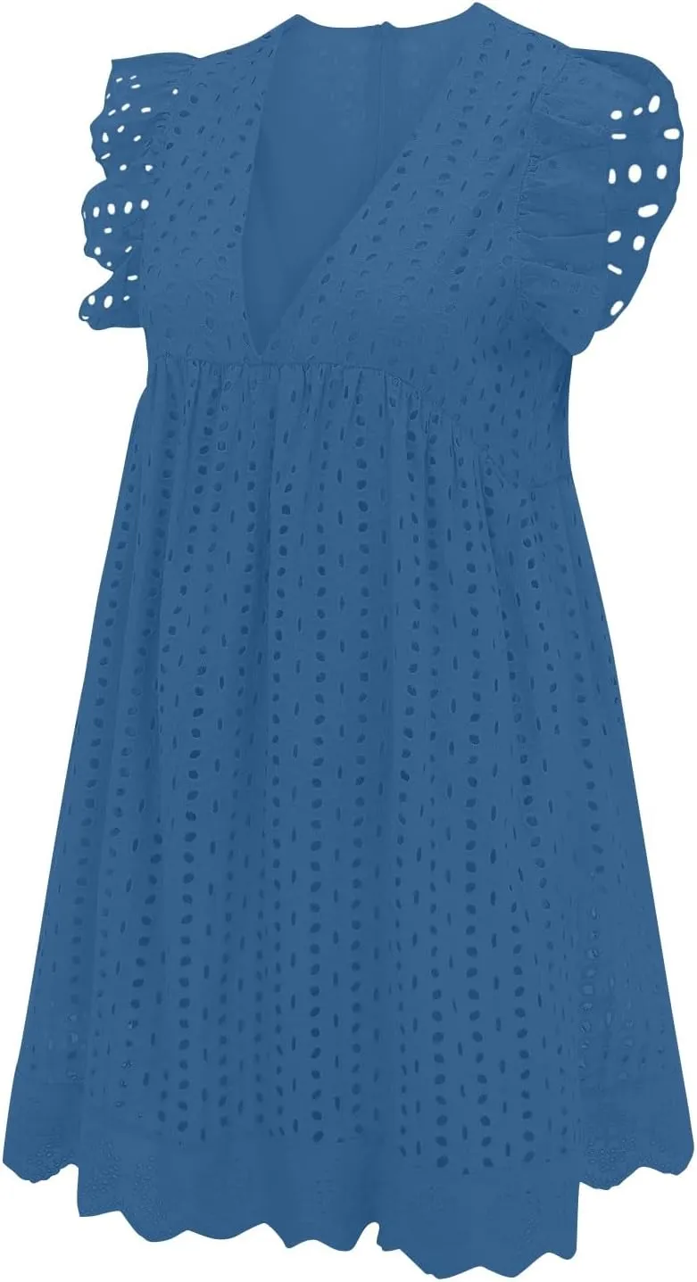 Lace Dress for Women V-Neck Sleeveless Embroidery Hollow Out Cocktail Dress 2025