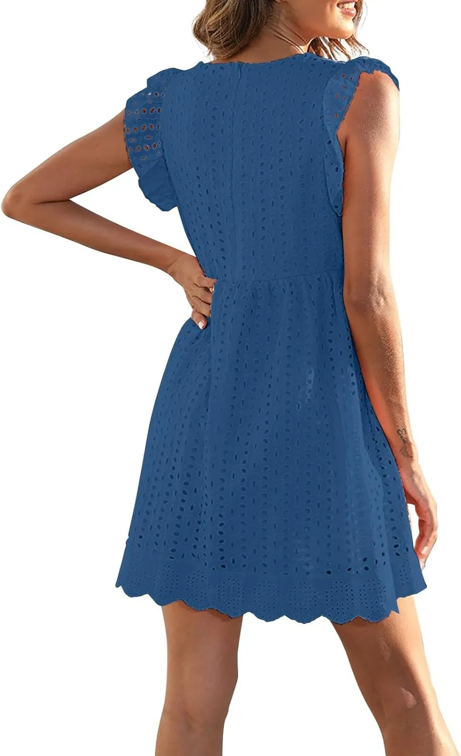 Lace Dress for Women V-Neck Sleeveless Embroidery Hollow Out Cocktail Dress 2025