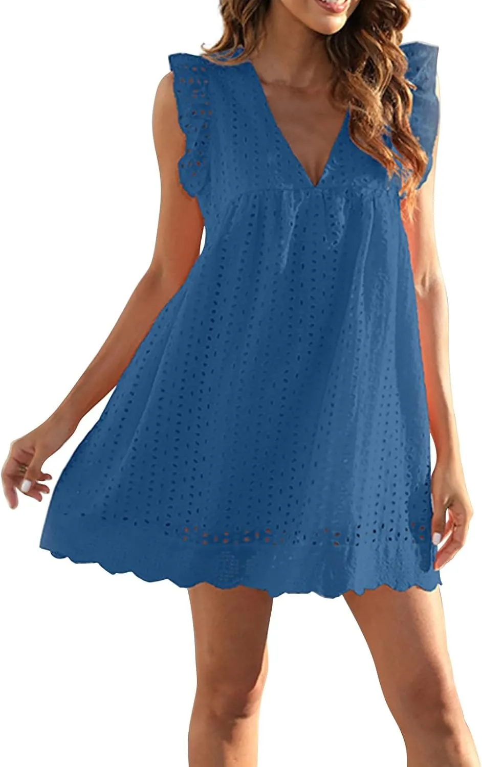 Lace Dress for Women V-Neck Sleeveless Embroidery Hollow Out Cocktail Dress 2025