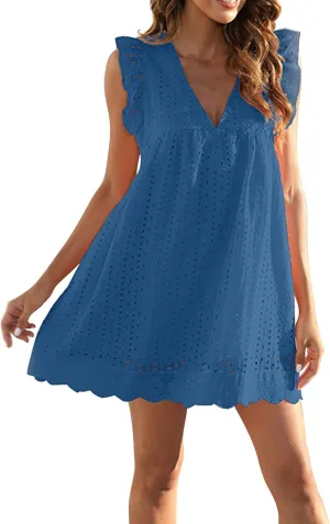 Lace Dress for Women V-Neck Sleeveless Embroidery Hollow Out Cocktail Dress 2025