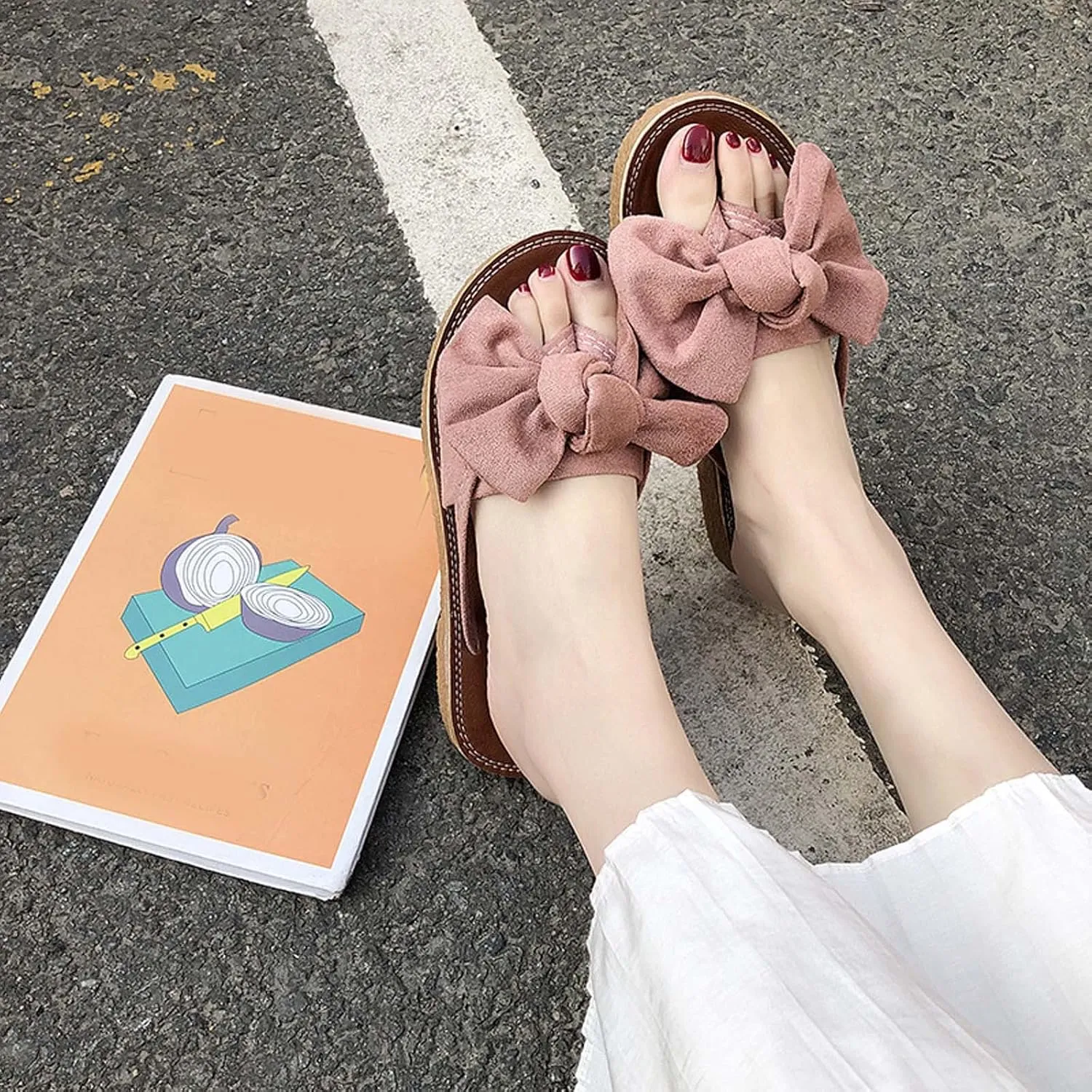 Ladies Dress Sandals Lightweight Elegant Cozy Bowknots Comfy Shoes 2025 Beach Slides Slipper with Arch Support