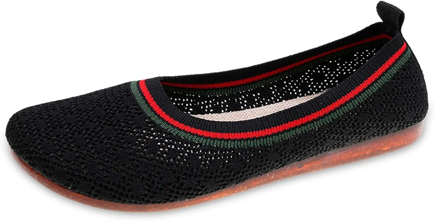 Ladies Fashion Breathable Mesh Knitted Round Toe Flat Sole Comfortable Casual Shoes Mens Dress Shoe Casual