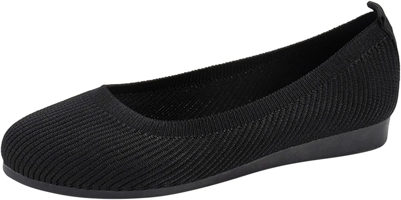 Ladies Fashion Solid Color Breathable Knitting Round Head Flat Comfortable Casual Single Casual Womens Shoes Slip on