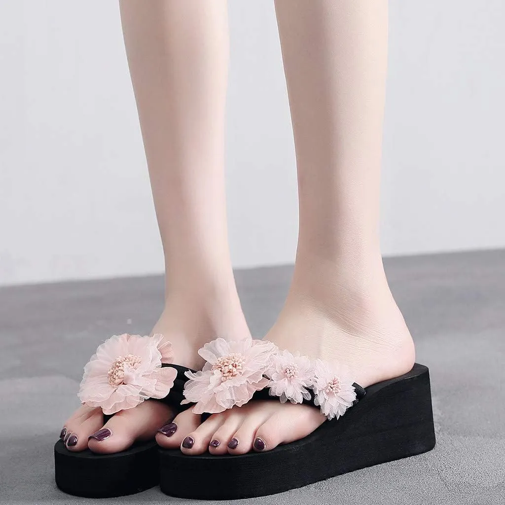 Ladies Slip On Lightweight Toe Open Fashion Slip-on flop Flip- Flower Slipper Wedges Women Shoes Color Women's slipper
