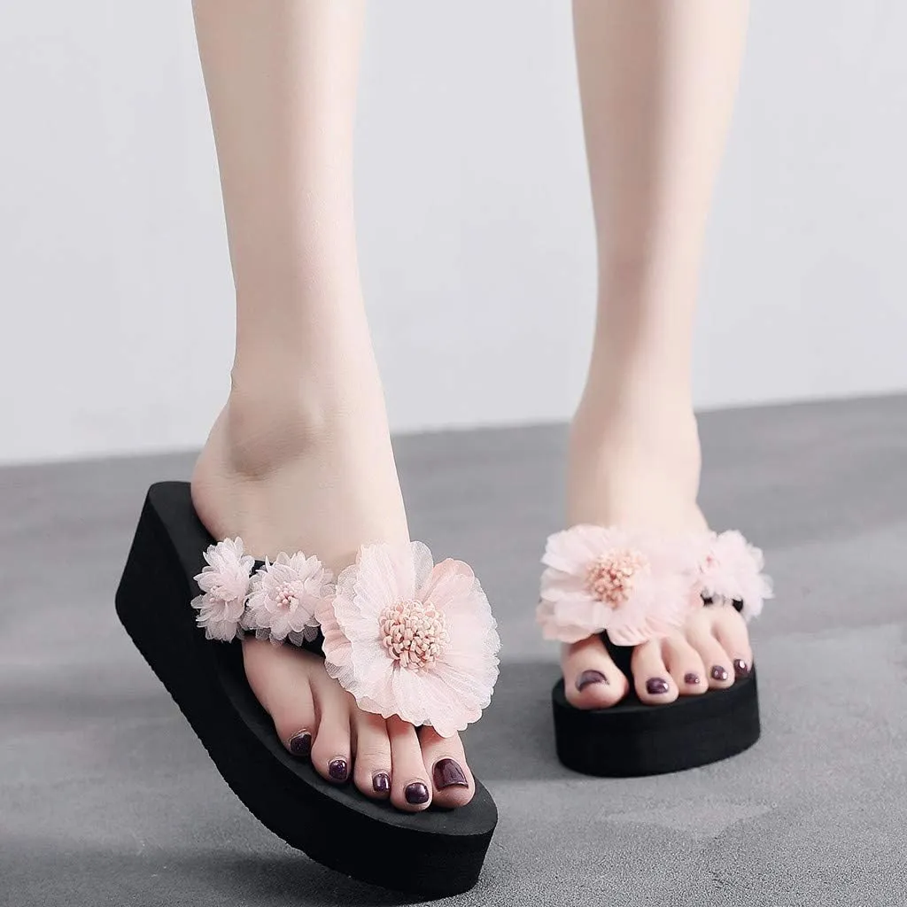 Ladies Slip On Lightweight Toe Open Fashion Slip-on flop Flip- Flower Slipper Wedges Women Shoes Color Women's slipper