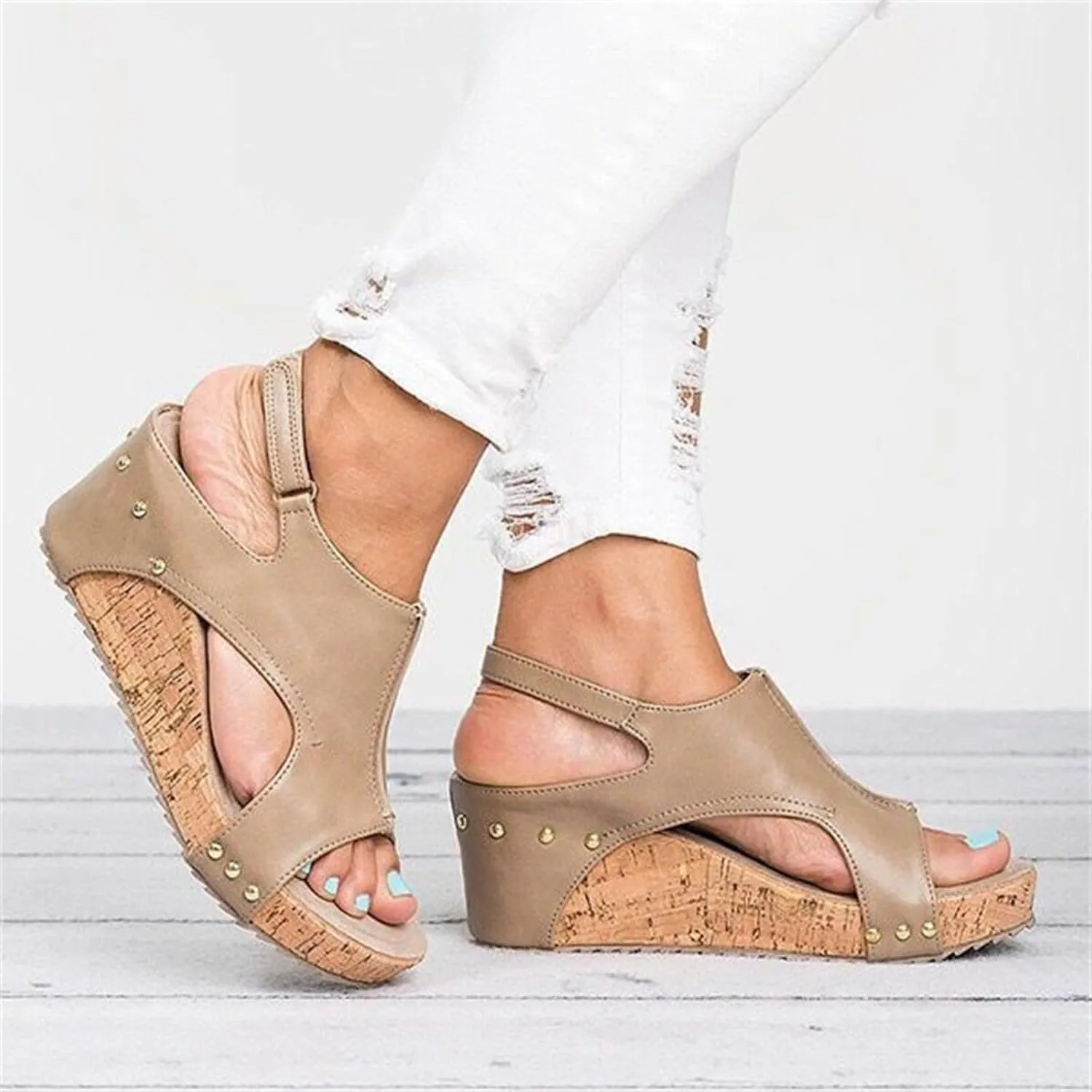 Ladmiple Sandals For Women 2024 Comfortable Wedge Flatform Platform Sandals Open Toe Ankle Strap Slip on Summer Dress Shoes