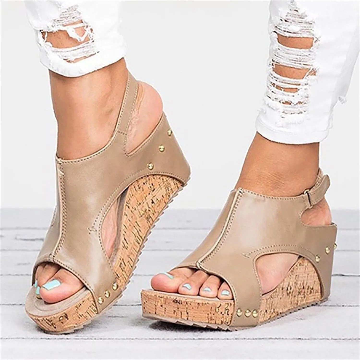 Ladmiple Sandals For Women 2024 Comfortable Wedge Flatform Platform Sandals Open Toe Ankle Strap Slip on Summer Dress Shoes