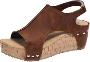 Ladmiple Sandals For Women 2024 Comfortable Wedge Platform Sandals Open Toe Slip on Ankle Strap Casual Summer Dress Shoes