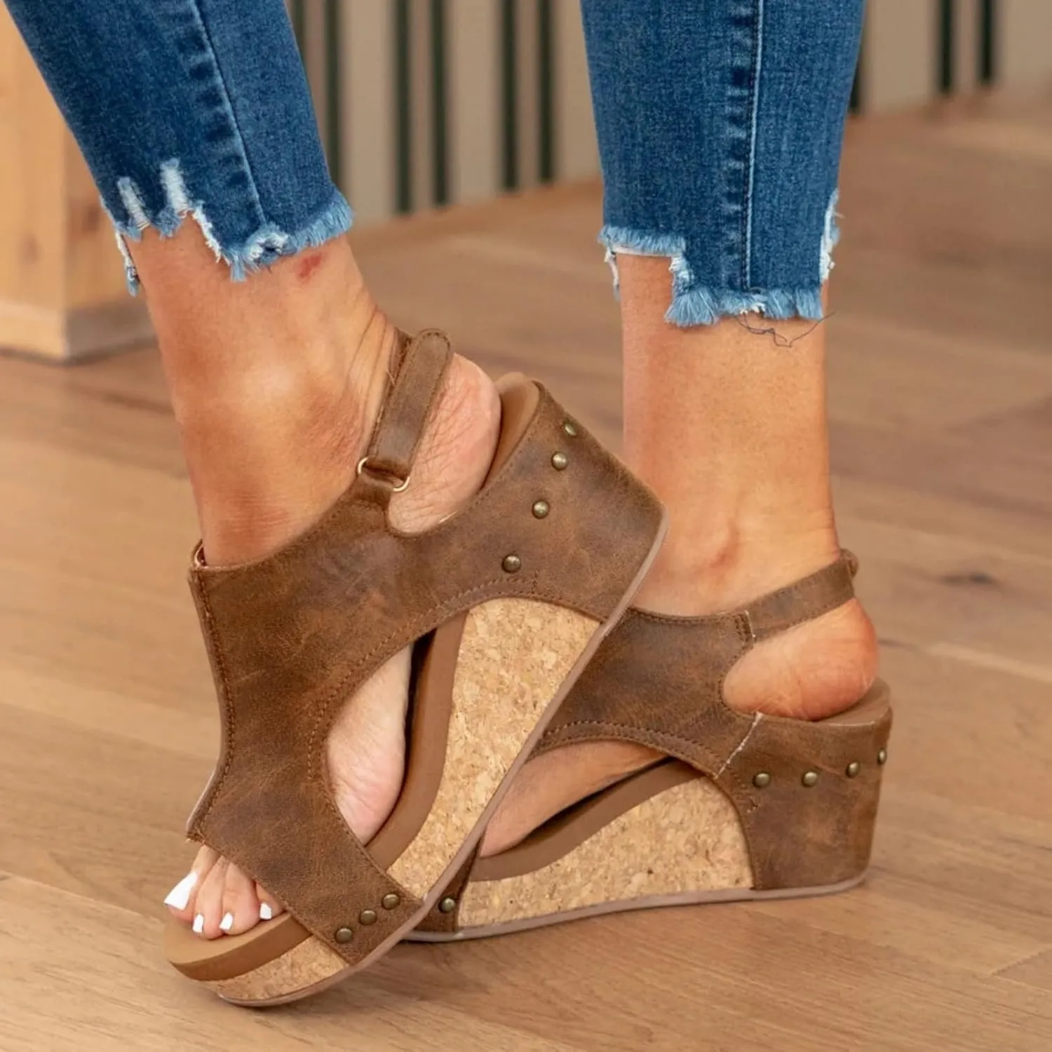 Ladmiple Sandals For Women 2024 Comfortable Wedge Platform Sandals Open Toe Slip on Ankle Strap Casual Summer Dress Shoes