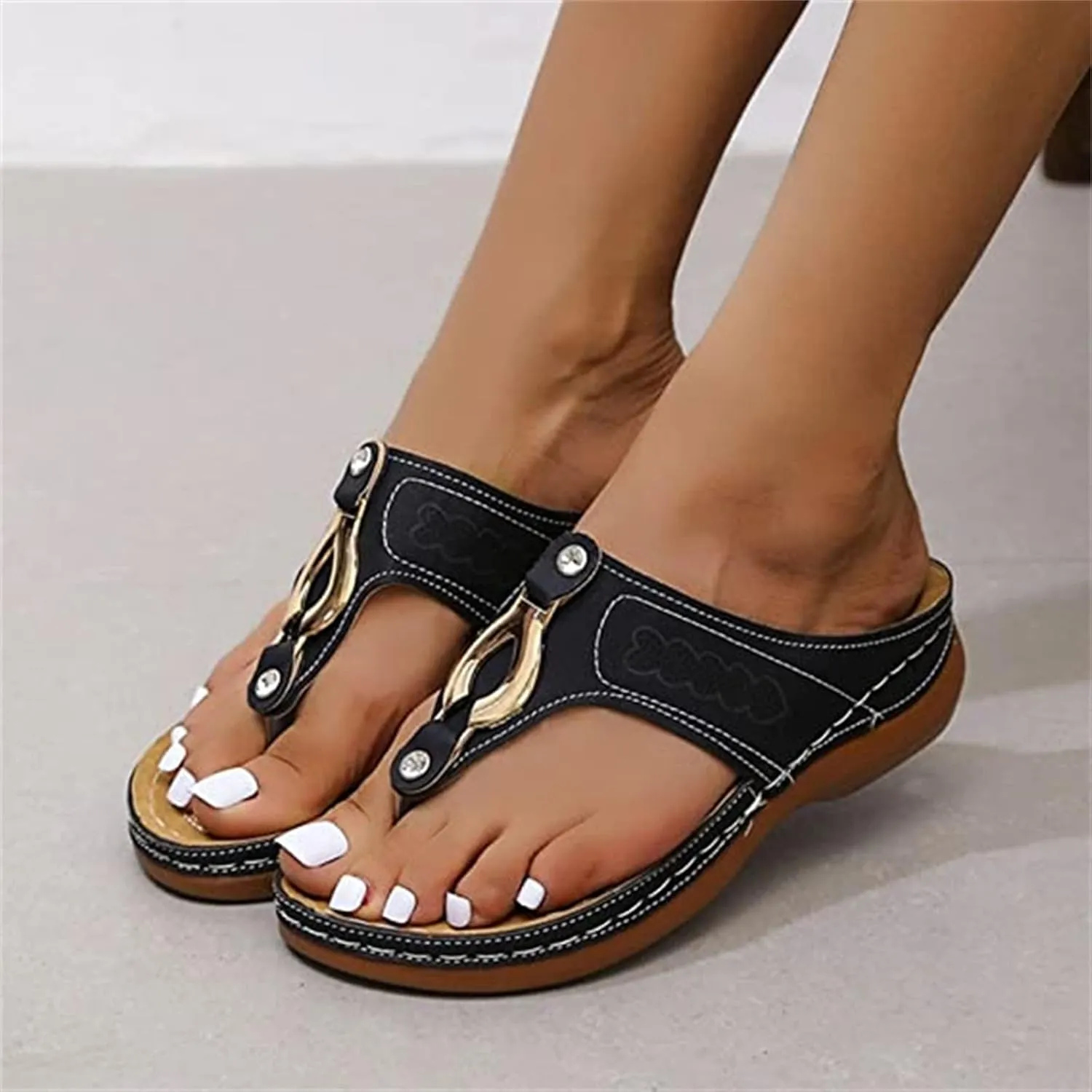 Ladmiple Sandals for Women Casual Summer Orthopedic Sandal with Arch Support Beach Travel Roman Open Toe Flip Flop Shoes
