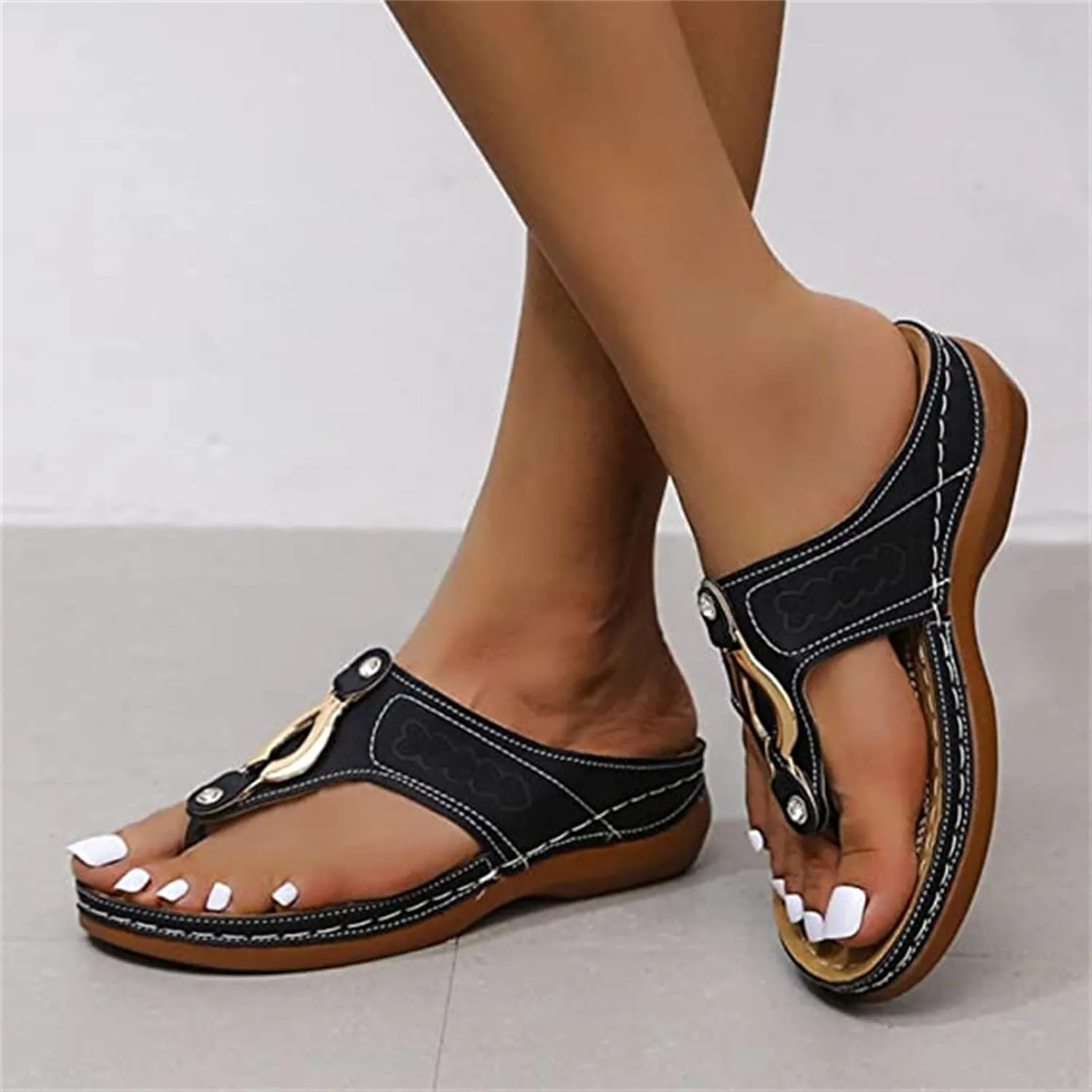 Ladmiple Sandals for Women Casual Summer Orthopedic Sandal with Arch Support Beach Travel Roman Open Toe Flip Flop Shoes