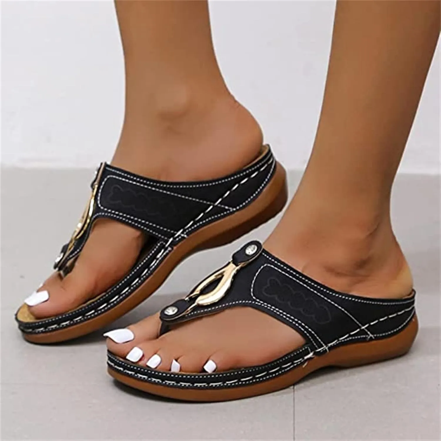 Ladmiple Sandals for Women Casual Summer Orthopedic Sandal with Arch Support Beach Travel Roman Open Toe Flip Flop Shoes
