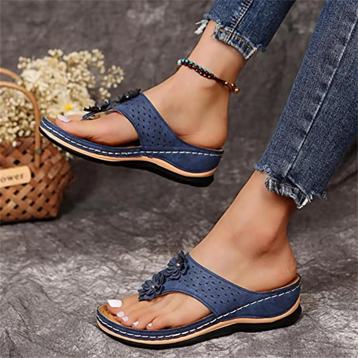 Ladmiple Sandals for Women Casual Summer Womens Orthopedic Sandal Arch Support Roman Open Toe Flip Flops Dressy Shoes