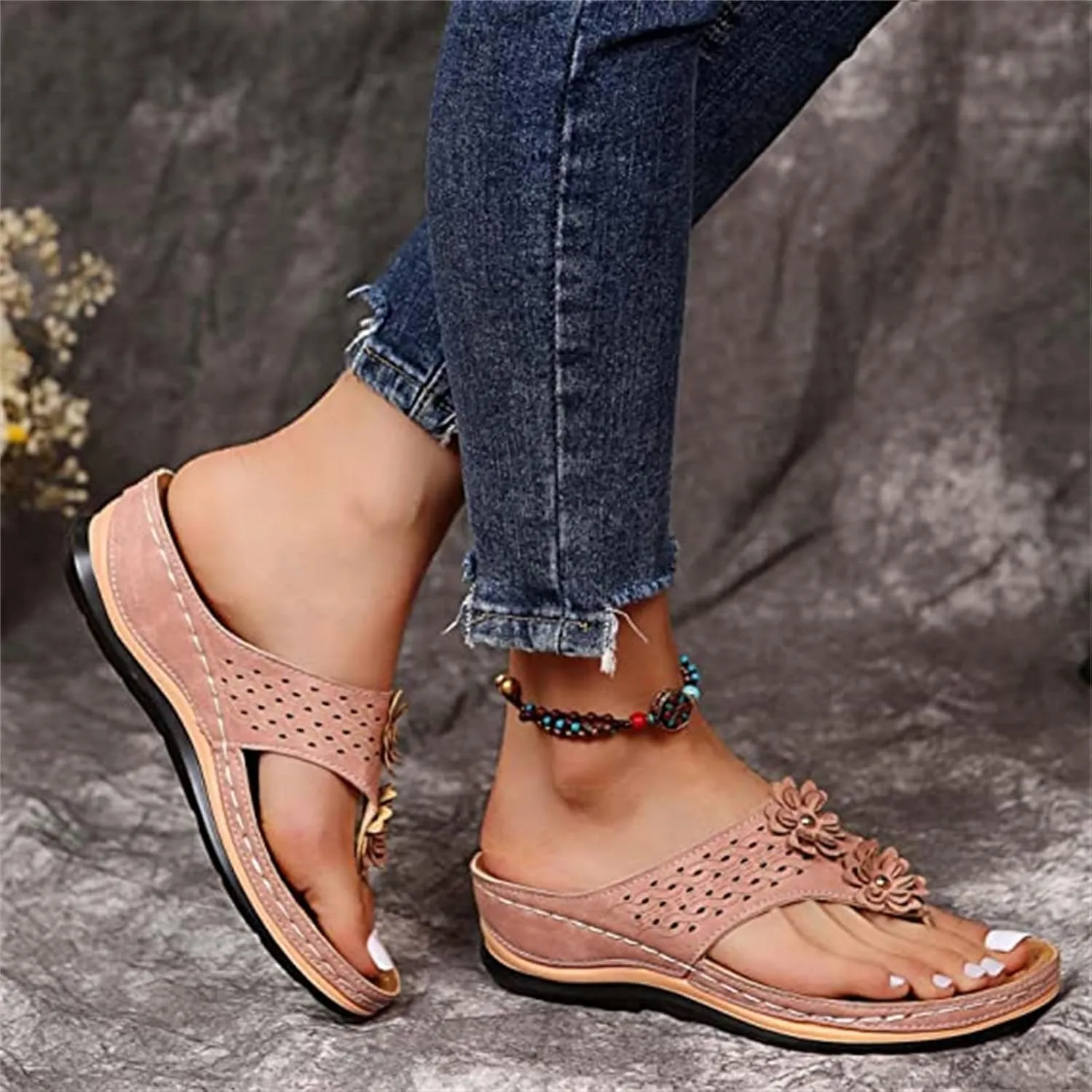 Ladmiple Sandals for Women Casual Summer Womens Orthopedic Sandal Arch Support Roman Open Toe Flip Flops Dressy Shoes