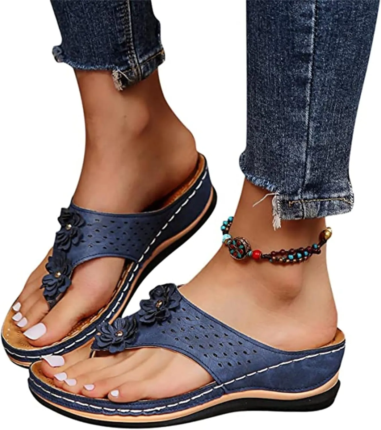 Ladmiple Sandals for Women Casual Summer Womens Orthopedic Sandal Arch Support Roman Open Toe Flip Flops Dressy Shoes