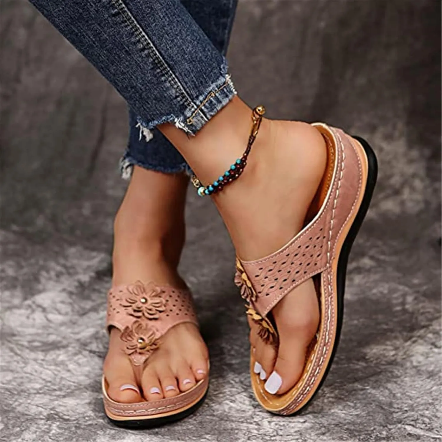 Ladmiple Sandals for Women Casual Summer Womens Orthopedic Sandal Arch Support Roman Open Toe Flip Flops Dressy Shoes