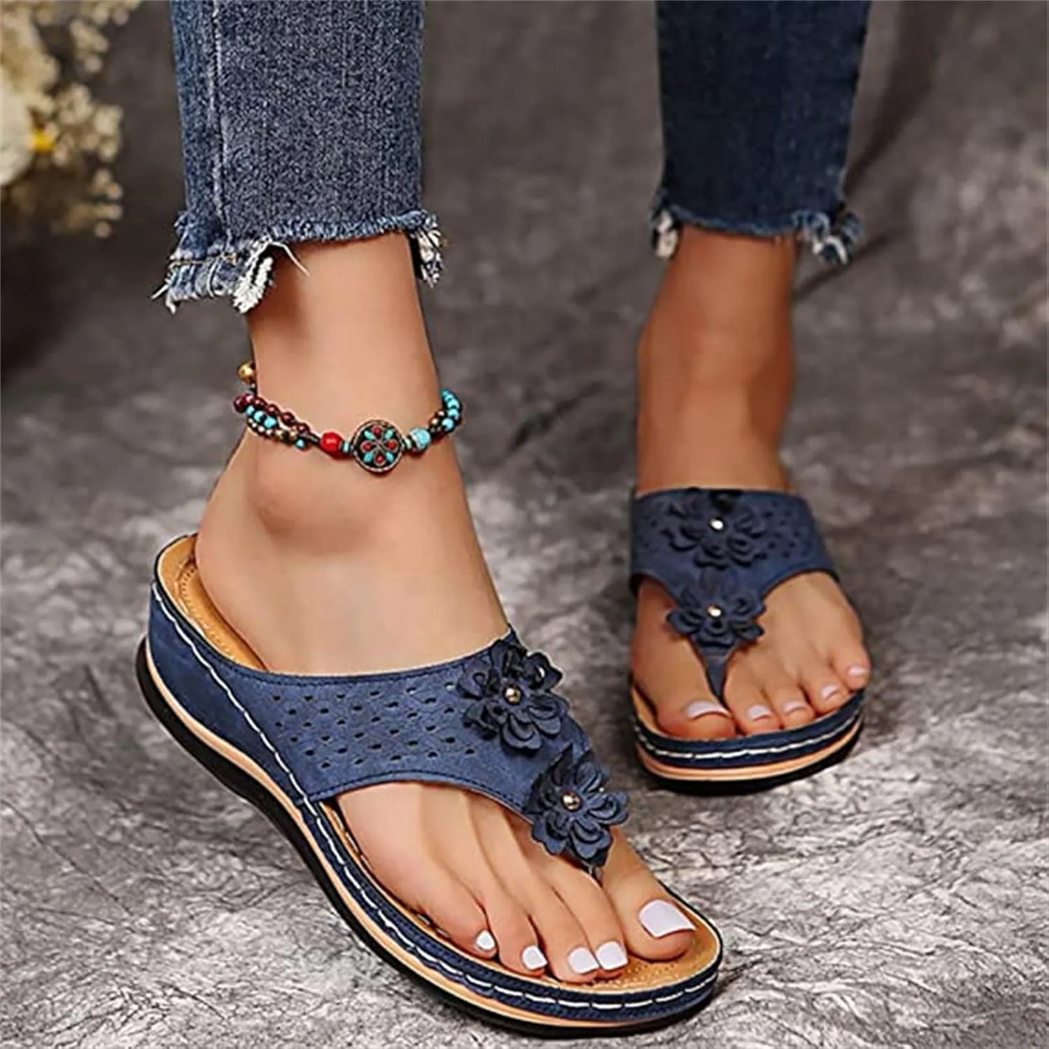 Ladmiple Sandals for Women Casual Summer Womens Orthopedic Sandal Arch Support Roman Open Toe Flip Flops Dressy Shoes