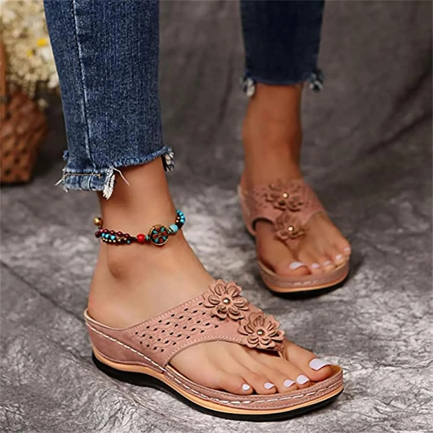 Ladmiple Sandals for Women Casual Summer Womens Orthopedic Sandal Arch Support Roman Open Toe Flip Flops Dressy Shoes