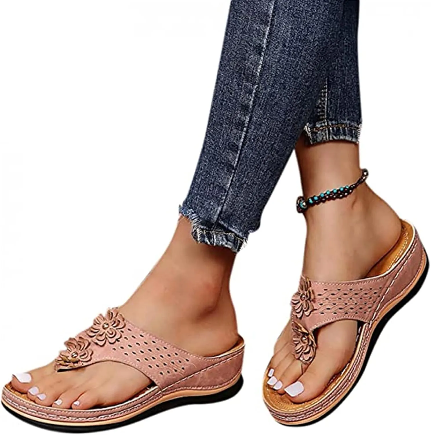Ladmiple Sandals for Women Casual Summer Womens Orthopedic Sandal Arch Support Roman Open Toe Flip Flops Dressy Shoes