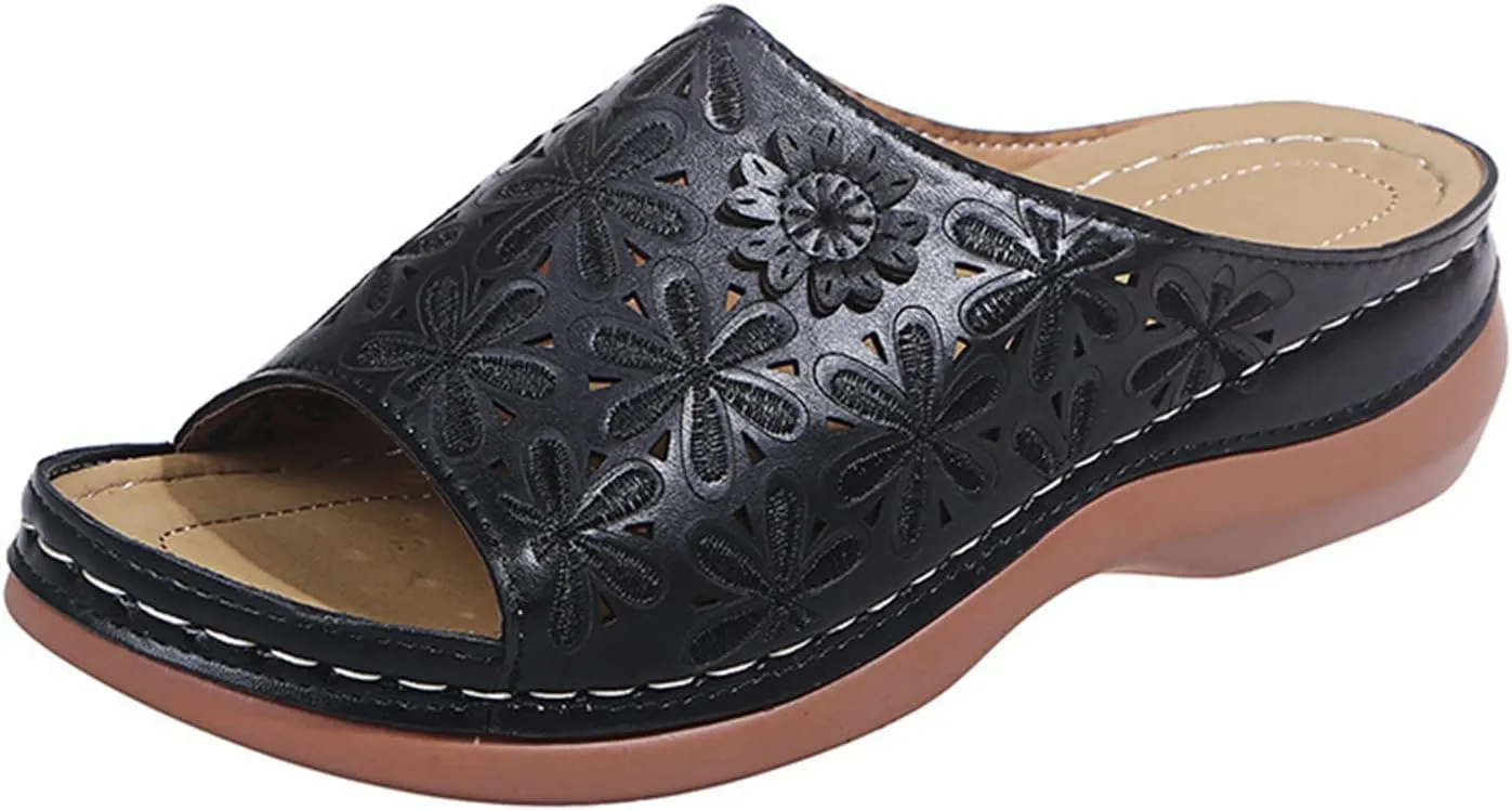 Ladmiple Sandals Women Fashion Floral Hollow-Out Orthopedic Flip Flops Arch Support Slipper Beach Travel Open Toe Sandal