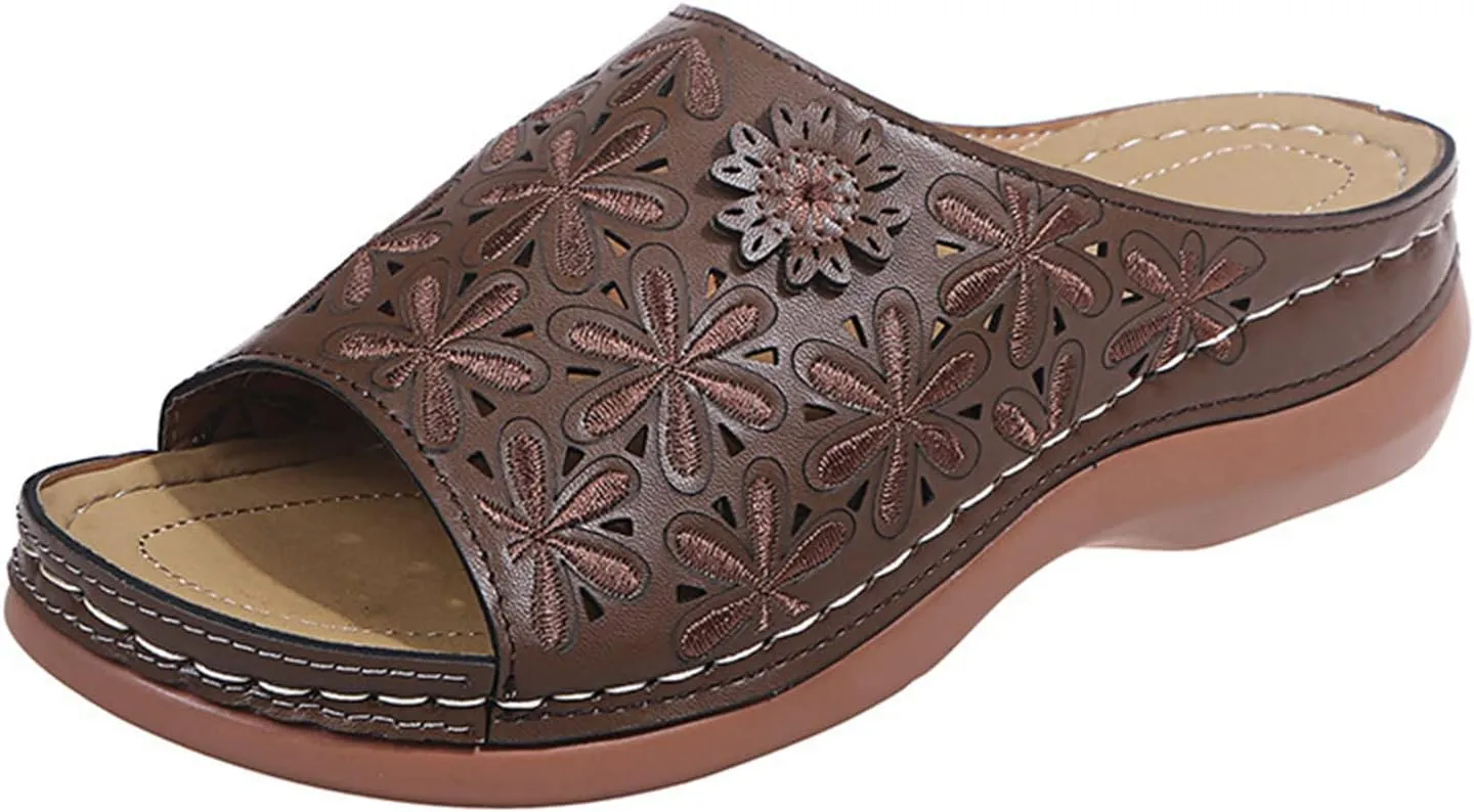 Ladmiple Sandals Women Fashion Floral Hollow-Out Orthopedic Flip Flops Arch Support Slipper Beach Travel Open Toe Sandal