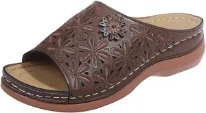 Ladmiple Sandals Women Fashion Floral Hollow-Out Orthopedic Flip Flops Arch Support Slipper Beach Travel Open Toe Sandal