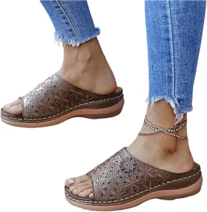 Ladmiple Sandals Women Fashion Floral Hollow-Out Orthopedic Flip Flops Arch Support Slipper Beach Travel Open Toe Sandal