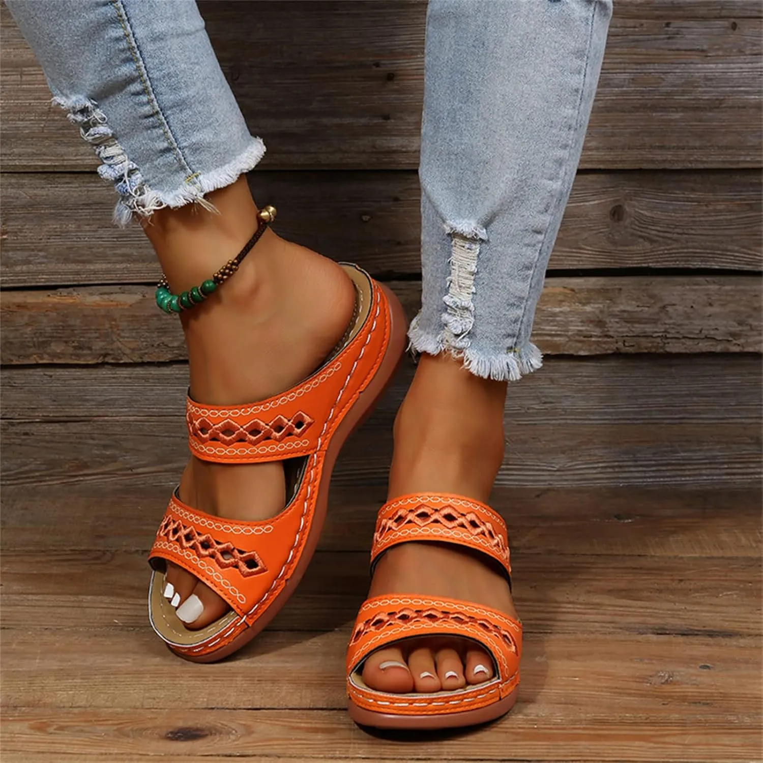 Ladmiple Summer Sandals for Women 2023 Wedge Slides Sandal Breathable Slip On Open Toe Dressy Comfort Orthopedic Sandals