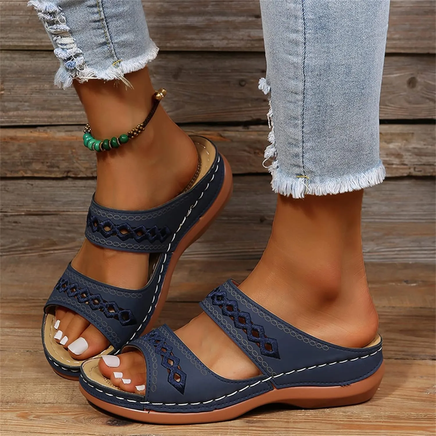 Ladmiple Summer Sandals for Women 2023 Wedge Slides Sandal Breathable Slip On Open Toe Dressy Comfort Orthopedic Sandals