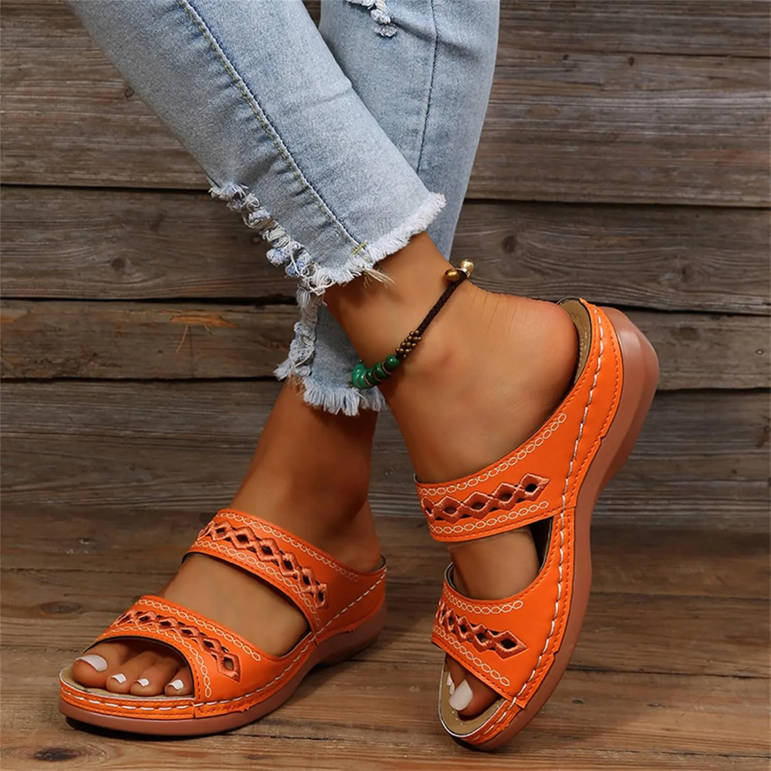 Ladmiple Summer Sandals for Women 2023 Wedge Slides Sandal Breathable Slip On Open Toe Dressy Comfort Orthopedic Sandals
