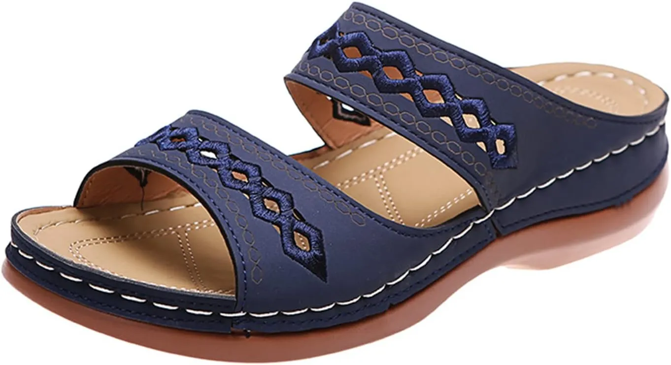 Ladmiple Summer Sandals for Women 2023 Wedge Slides Sandal Breathable Slip On Open Toe Dressy Comfort Orthopedic Sandals