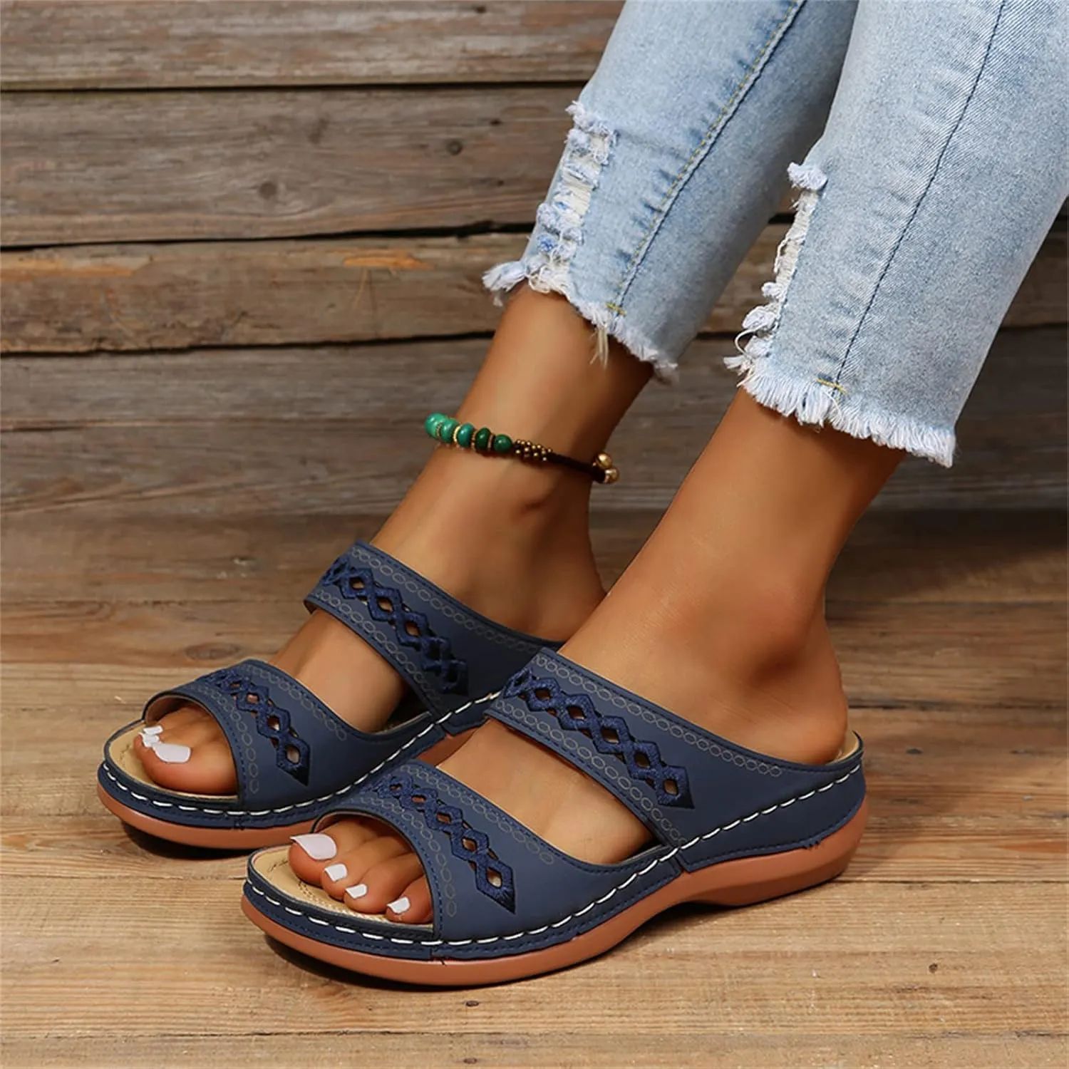 Ladmiple Summer Sandals for Women 2023 Wedge Slides Sandal Breathable Slip On Open Toe Dressy Comfort Orthopedic Sandals