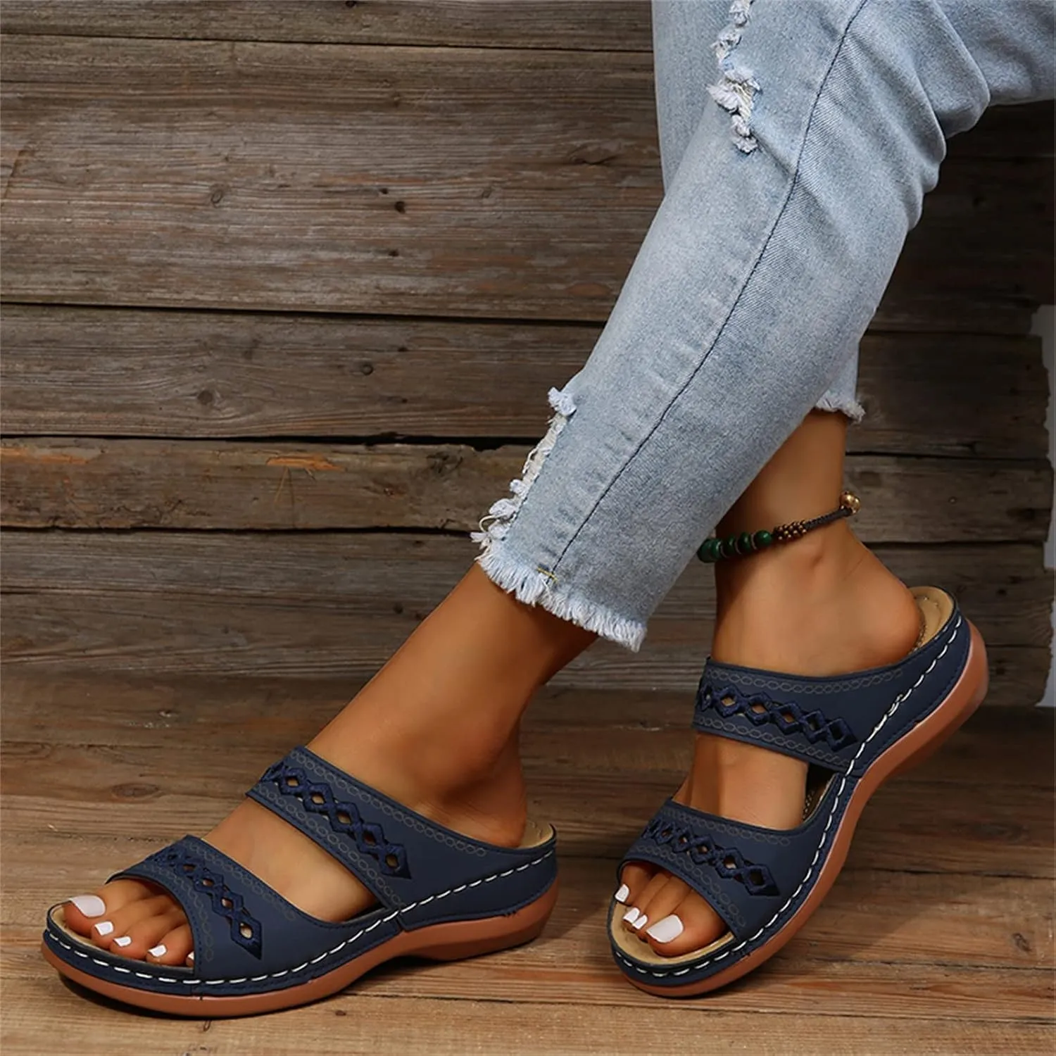 Ladmiple Summer Sandals for Women 2023 Wedge Slides Sandal Breathable Slip On Open Toe Dressy Comfort Orthopedic Sandals