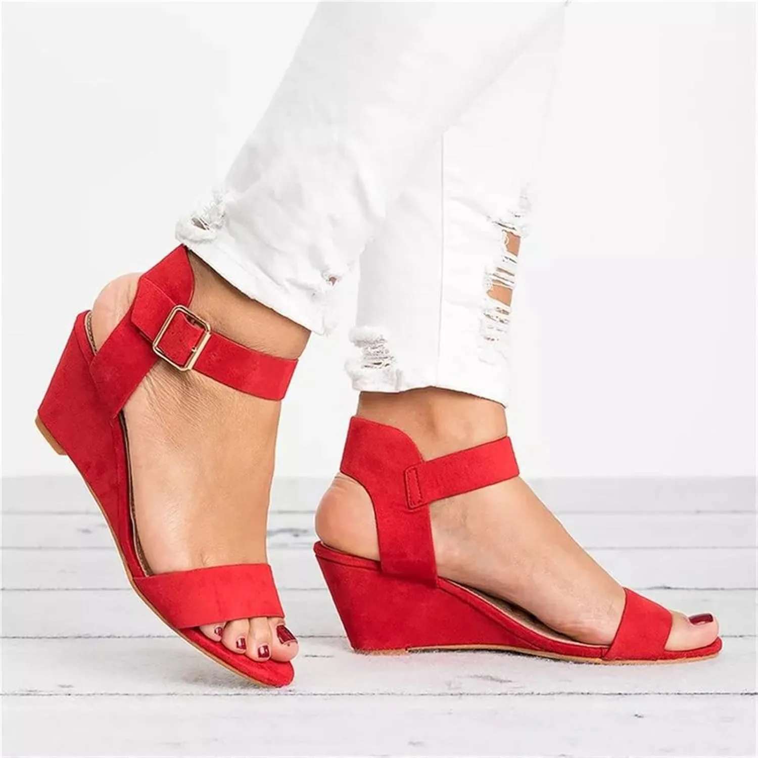 Ladmiple Wedge Sandals for Women Dressy Casual Summer Ankle Strap Open Toe Low Heel Platform Espadrilles Slip on Sandal