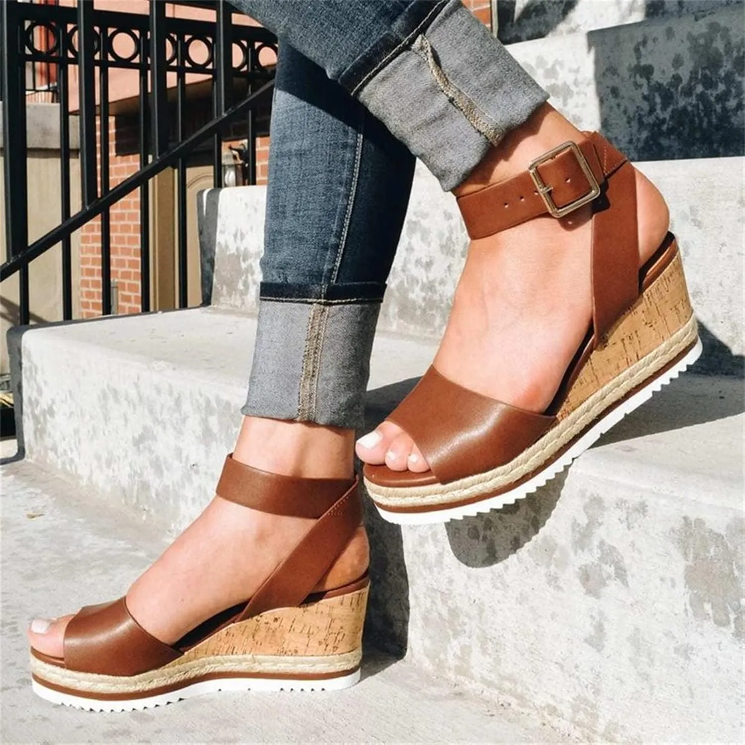 Ladmiple Wedge Sandals for Women Dressy Slip-On High Heel Sandal Summer Casual Beach Shoes Open Toe Espadrilles Platform