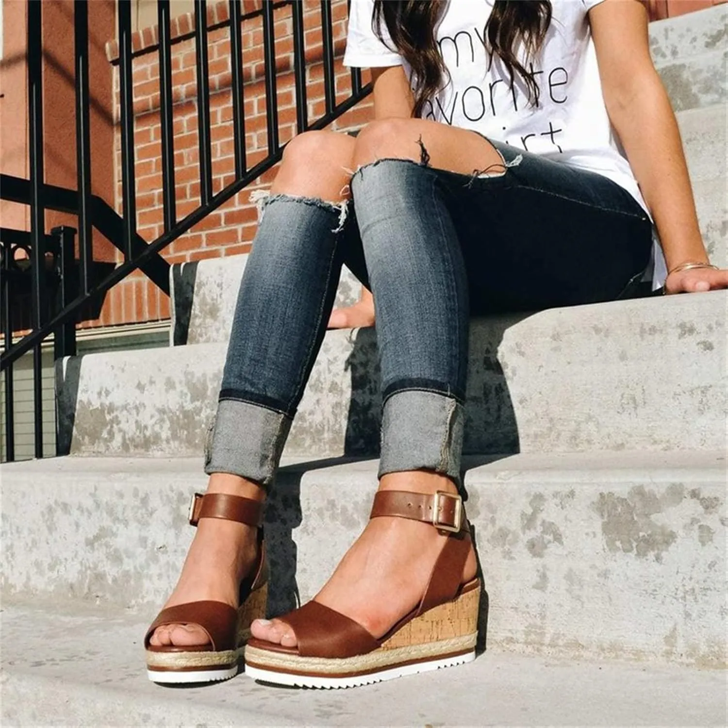 Ladmiple Wedge Sandals for Women Dressy Slip-On High Heel Sandal Summer Casual Beach Shoes Open Toe Espadrilles Platform