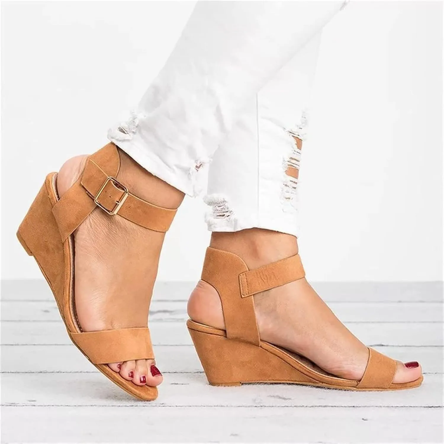 Ladmiple Wedge Sandals for Women,2023 Comfy Slip-On Sandal Summer Casual Beach Shoes Open Toe Dressy Espadrille Platform