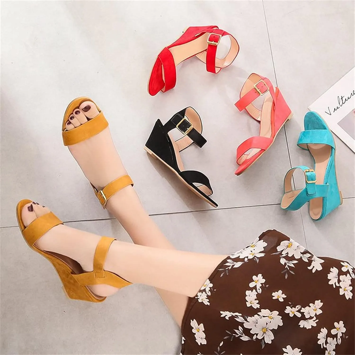 Ladmiple Wedge Sandals for Women,2023 Comfy Slip-On Sandal Summer Casual Beach Shoes Open Toe Dressy Espadrille Platform