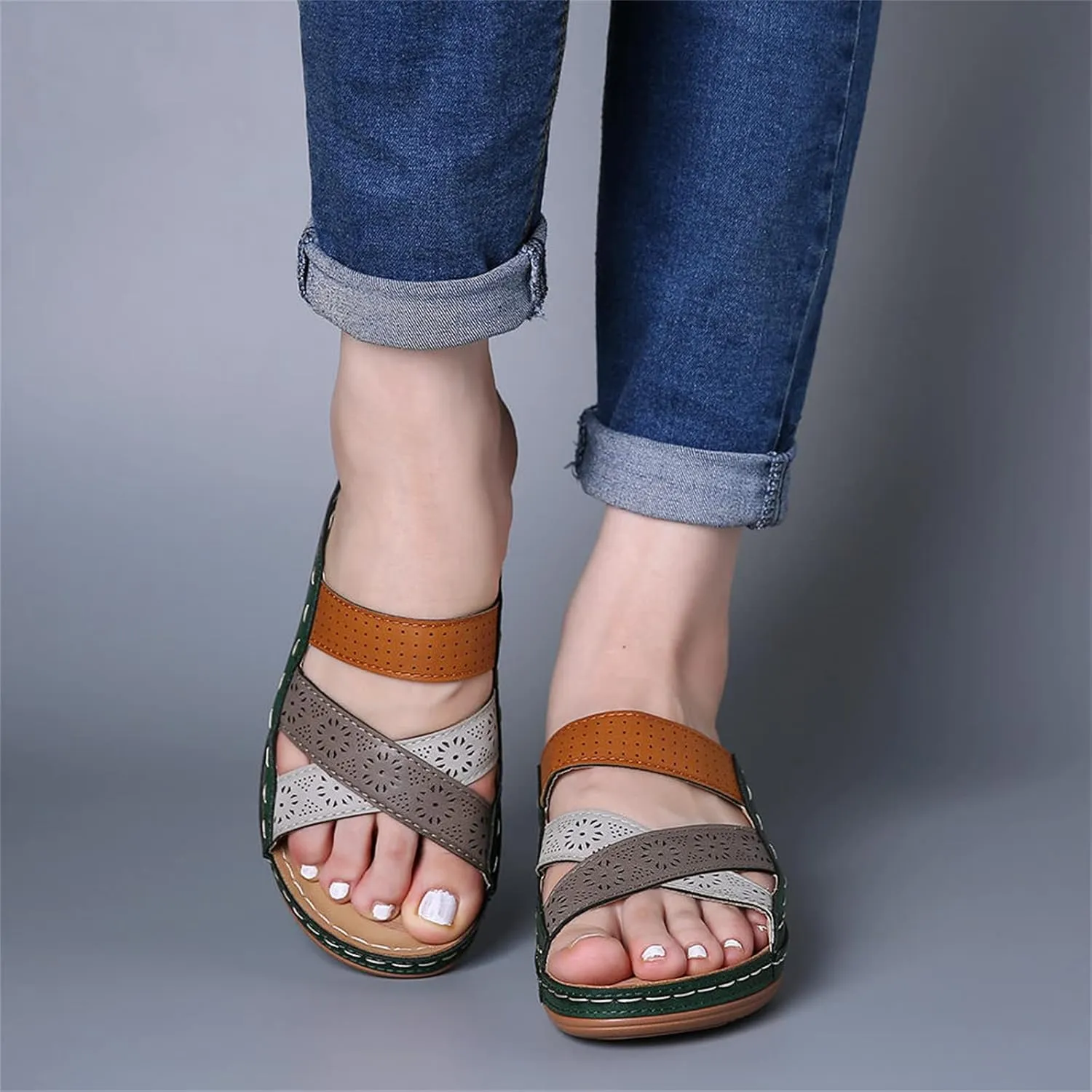 Ladmiple Womens Casual Dressy Fashion 2023 Orthopedic Flip Flops with Arch Support Roman Open Toe Slip On Slipper Shoes
