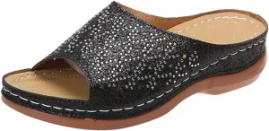 Ladmiple Womens Casual Summer Fashion Sparkly Orthopedic Wedge Flip Flops with Arch Support Roman Open Toe Slipper Shoes