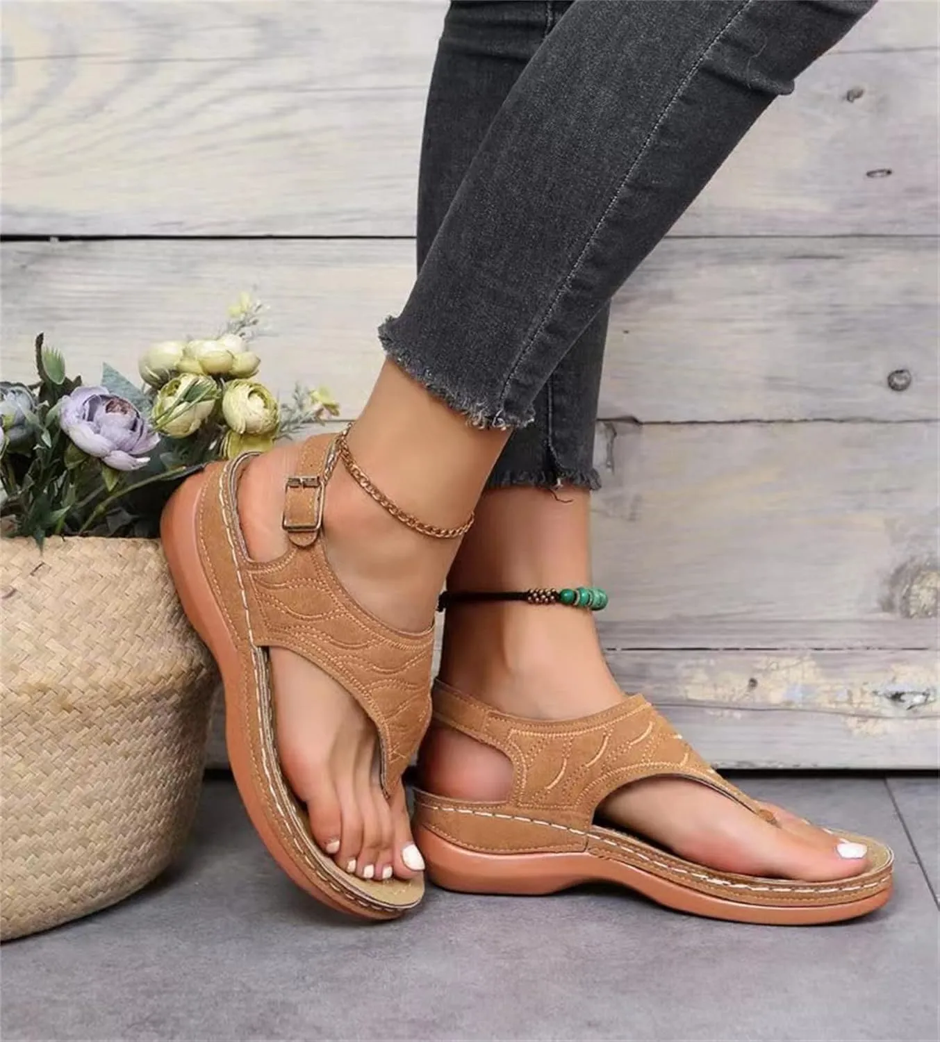 Ladmiple Womens Sandals Comfortable Causal Summer Flip Flops Arch Support Beach Roman Open Toe Wedges Orthopedic Sandal