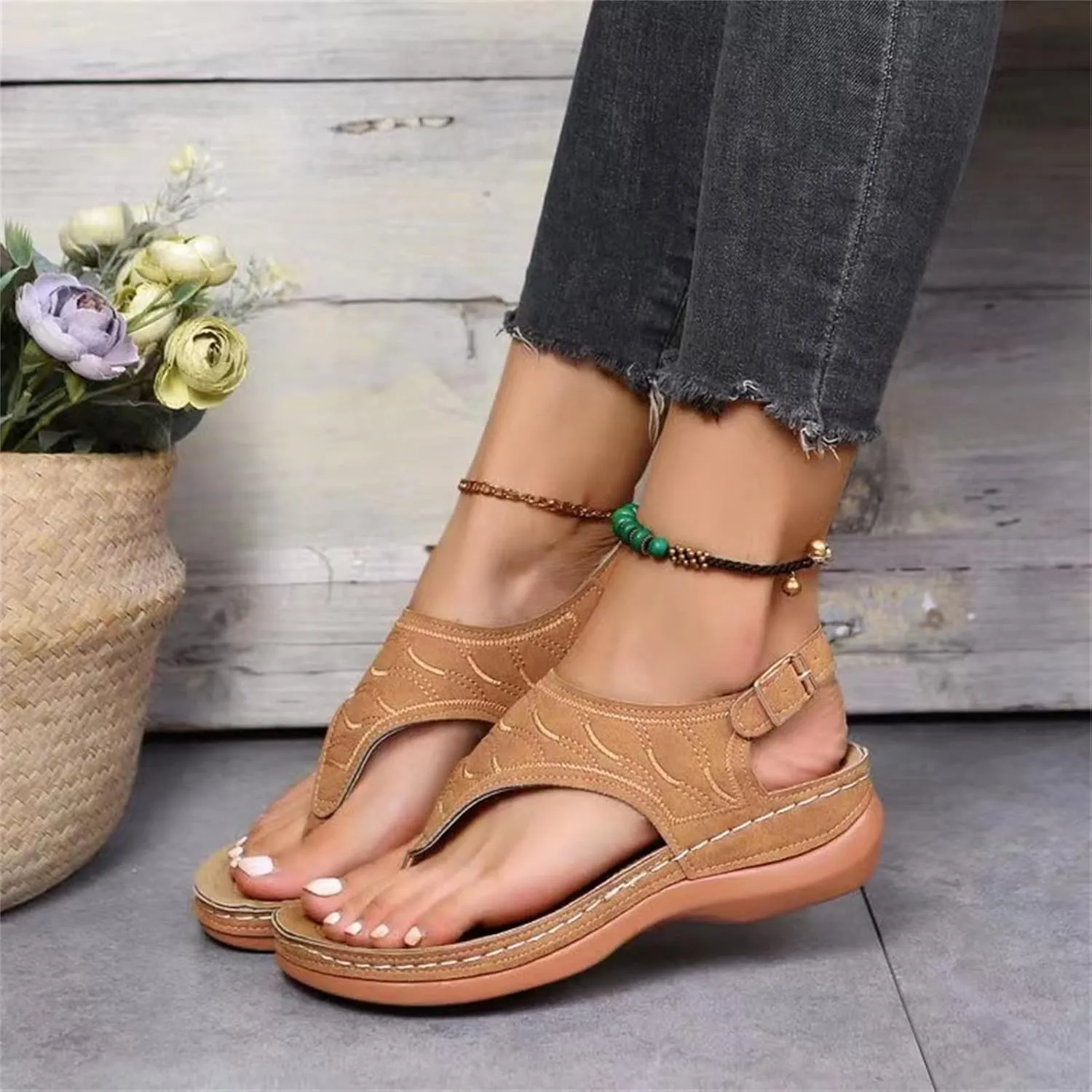 Ladmiple Womens Sandals Comfortable Causal Summer Flip Flops Arch Support Beach Roman Open Toe Wedges Orthopedic Sandal