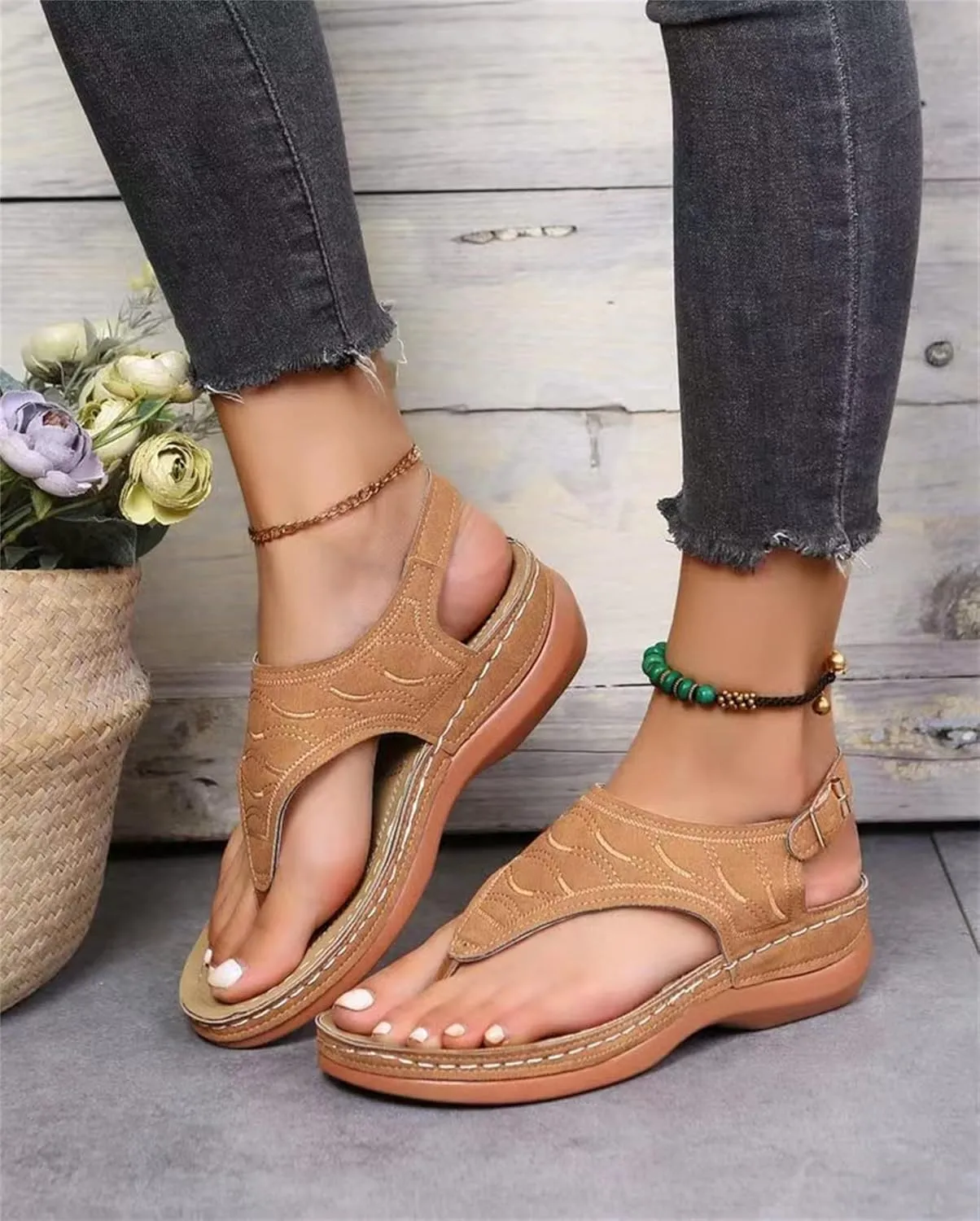Ladmiple Womens Sandals Comfortable Causal Summer Flip Flops Arch Support Beach Roman Open Toe Wedges Orthopedic Sandal