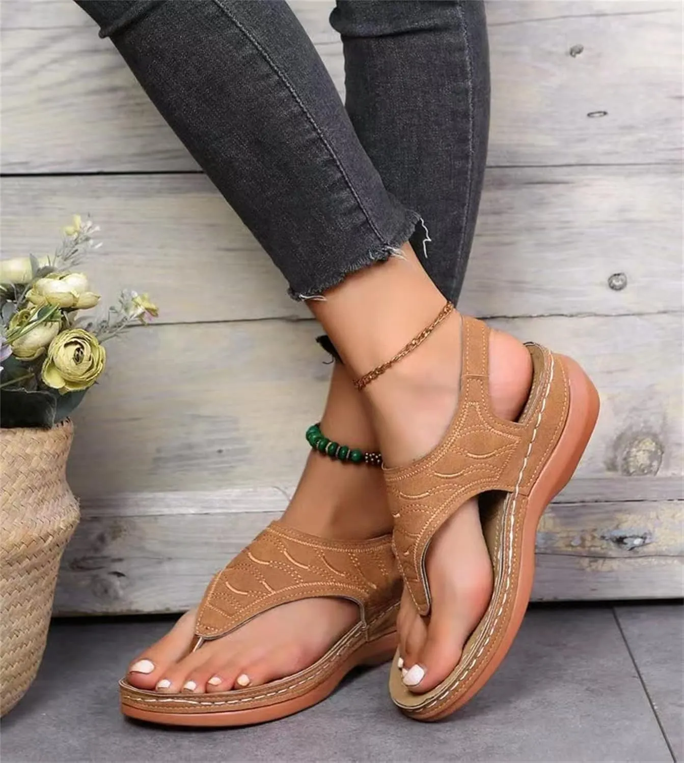 Ladmiple Womens Sandals Comfortable Causal Summer Flip Flops Arch Support Beach Roman Open Toe Wedges Orthopedic Sandal